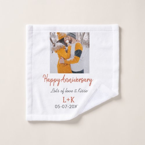 Modern boho happy anniversary add name date orange wash cloth