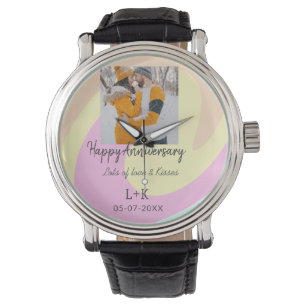 Modern boho happy anniversary add name date orange watch