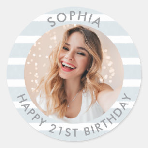 Modern Boho Happy Birthday Photo Classic Round Sticker