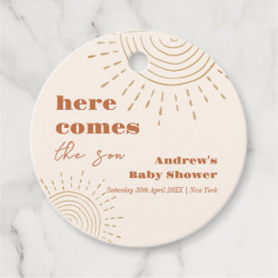 Modern Boho Here Comes The Son Baby Shower Favor Tags
