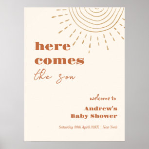 Modern Boho Here Comes The Son Baby Shower Welcome Poster