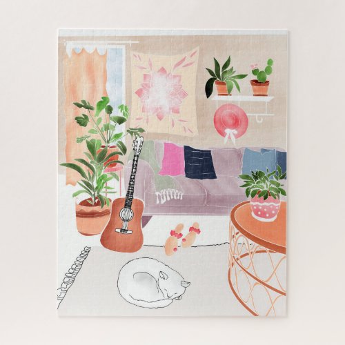 Modern boho home deco style scene illustration jigsaw puzzle