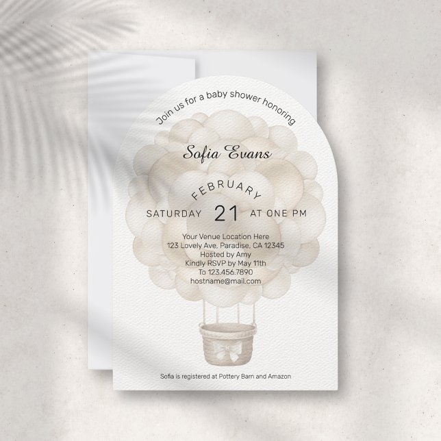 Modern Boho Hot Air Balloon Baby Shower Invitation (Creator Uploaded)