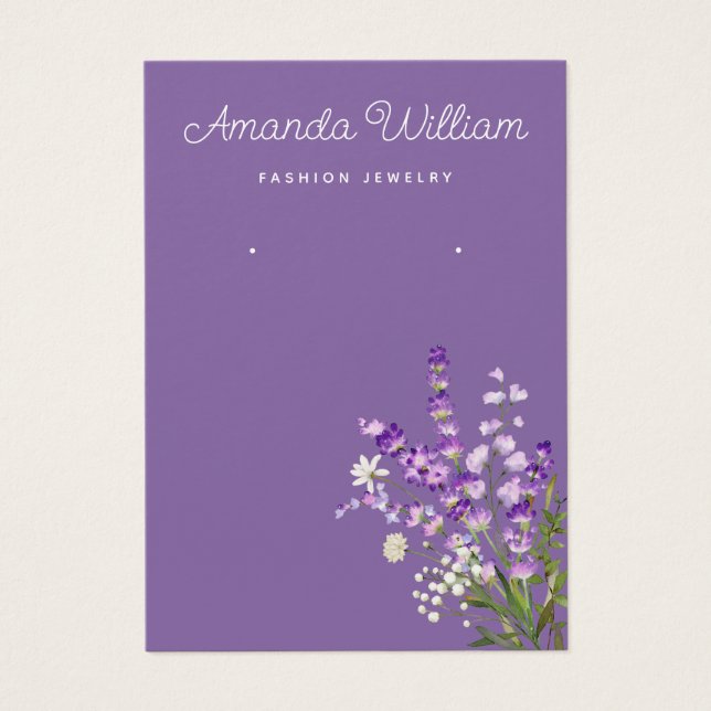 Modern Boho lavender floral earring display card  (Front)