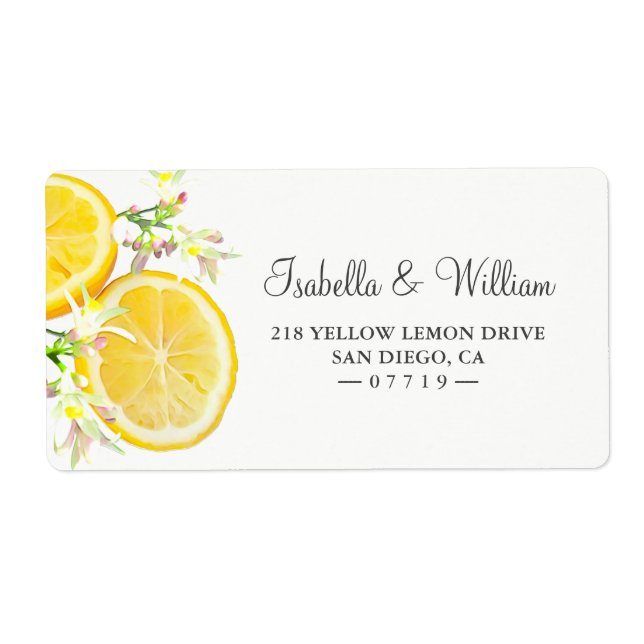 Modern Boho Lemon Branch Summer Wedding Address Label (Front)