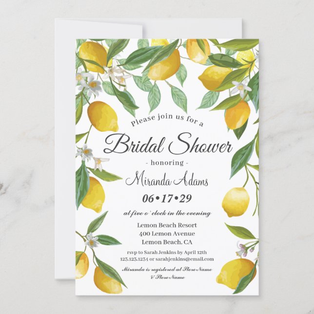 Modern Boho Lemon Summer Bridal Shower Invitation (Front)