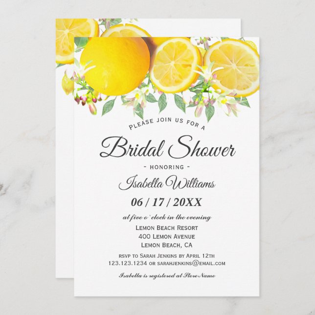 Modern Boho Lemon Summer Bridal Shower Invitation (Front/Back)
