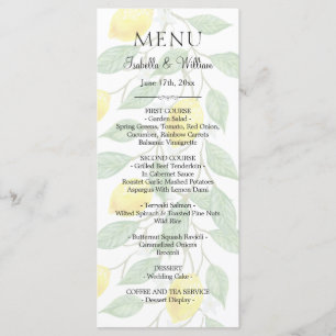 Modern Boho Lemon Summer Wedding Menu Card