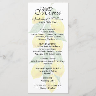 Modern Boho Lemon Summer Wedding Menu Card