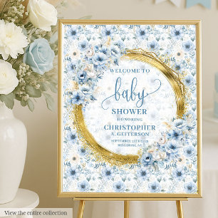 Modern Boho Light Blue Gold Baby Shower Welcome Foam Board