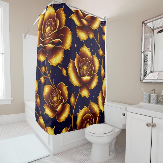 Modern Boho Luxury Gold Rose Collection Shower Curtain (In Situ)