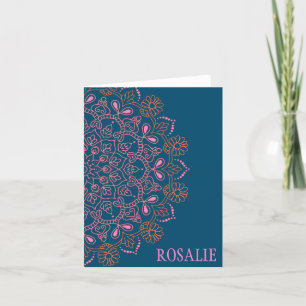 Modern Boho Mandala Medallion in Teal Personalized Letterpress Thank You Card