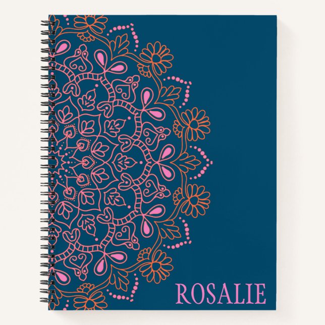 Modern Boho Mandala Medallion in Teal Personalized Notebook (Front)