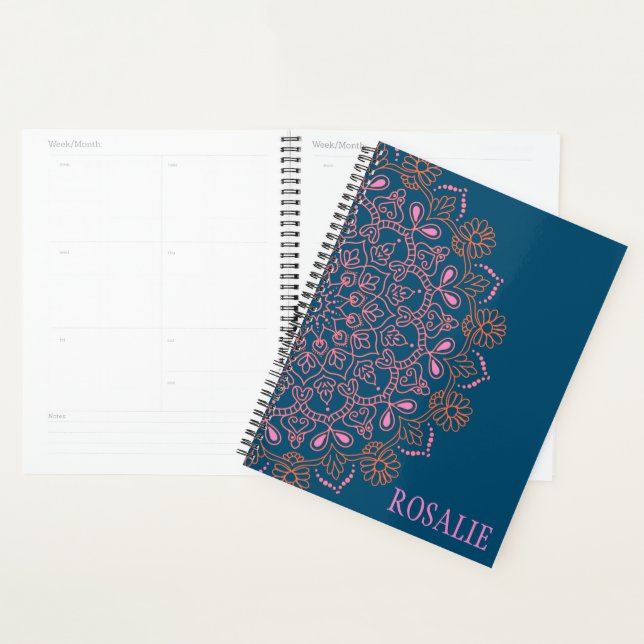Modern Boho Mandala Medallion in Teal Personalized Planner (Display)