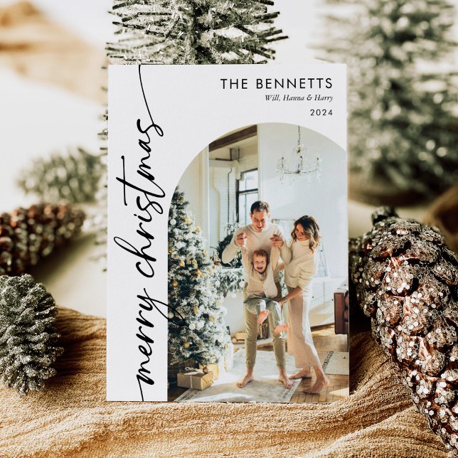 Modern Boho Merry Christmas Arch Photo Holiday Card (Creator Uploaded)