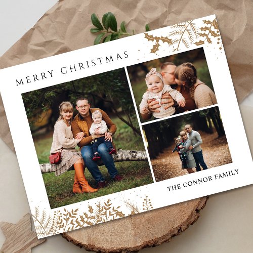 Modern Boho Merry Christmas Photo Collage  Postcard