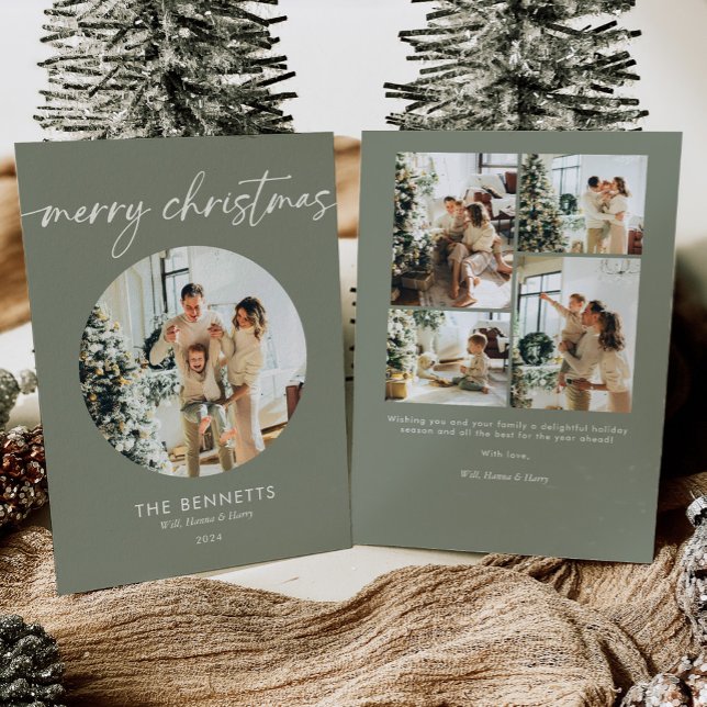 Modern Boho Merry Christmas Round Photo Holiday Card (Creator Uploaded)