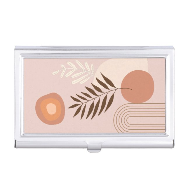 Modern Boho Mid-century Art Pink Business Card Case (Front)