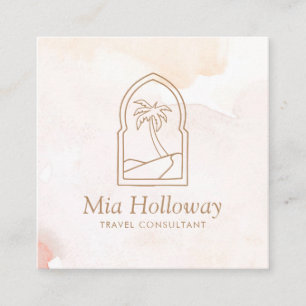 Modern Boho Minimal Palm Tree Square Business Card