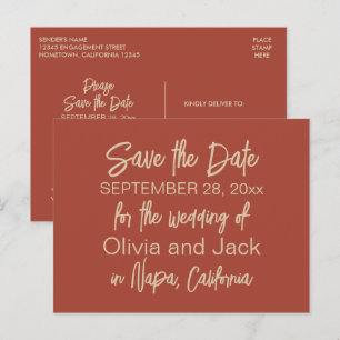 Modern Boho Minimalist Burnt Save the Date Postcard