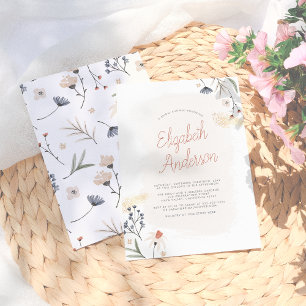 Modern Boho Minimalist Floral Script Bridal Shower Invitation
