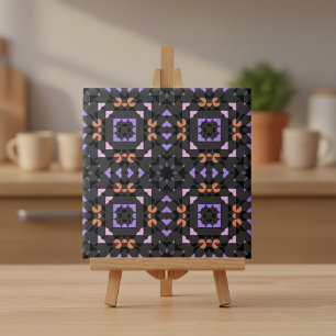 Modern Boho Mosaic Charcoal Pink and Lavender Ceramic Tile