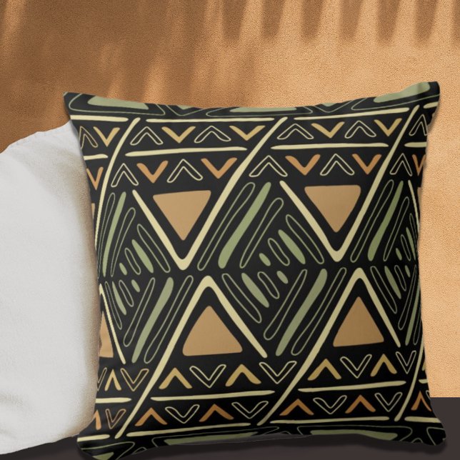 Modern Boho Mud Cloth Pattern Black Throw Pillow (Creator Uploaded)