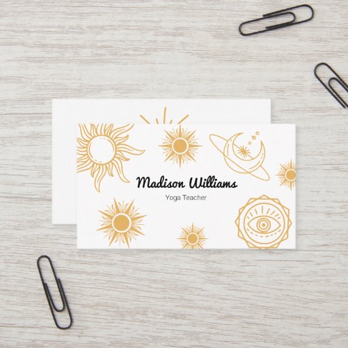 Modern Boho Mystical Yellow Sun and Moon Pattern   Business Card