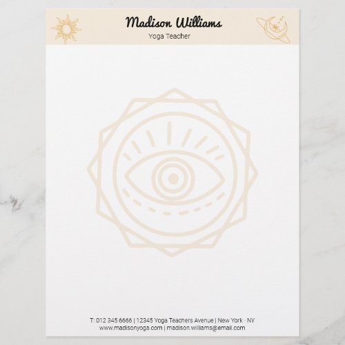 Modern Boho Mystical Yellow Sun and Moon Yoga Letterhead