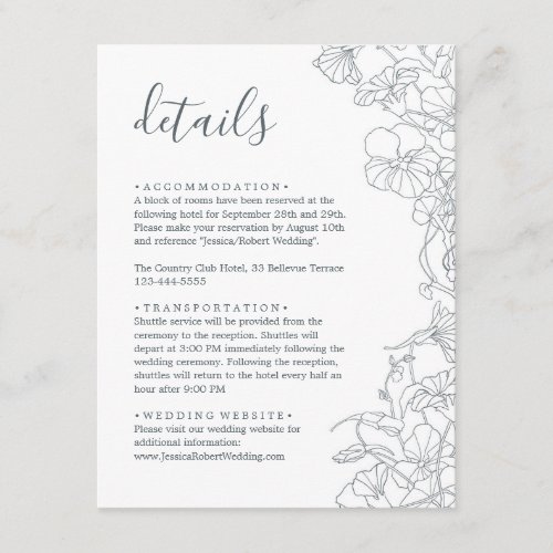 Modern Boho Navy Gray White Wedding Details Enclos Enclosure Card