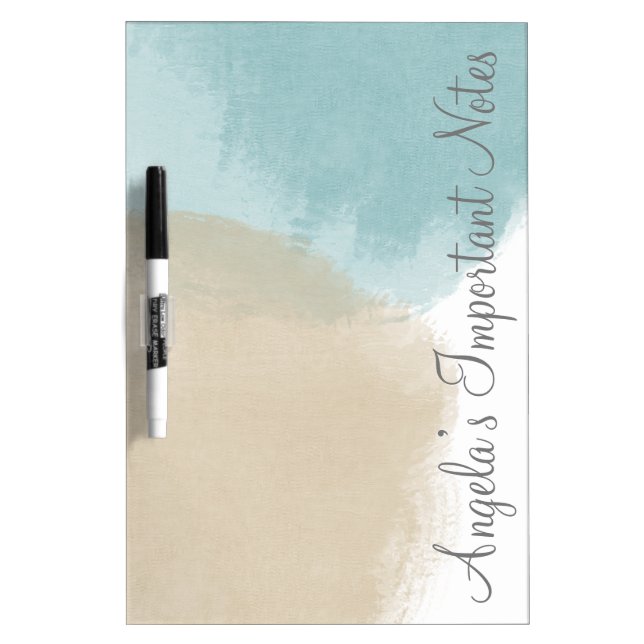 Modern Boho Neutral Airy Sand Teal Custom Name Dry Erase Board (Front)