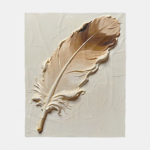 Modern Boho Neutral Beige 3D Textured Feather Art Fleece Blanket
