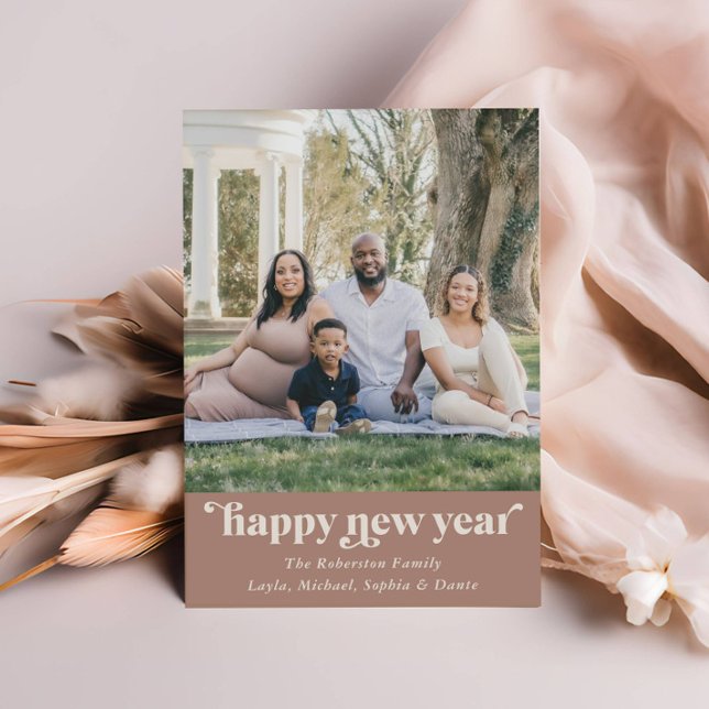 Modern Boho Neutral Mocha Photo New Years Holiday Card (Creator Uploaded)