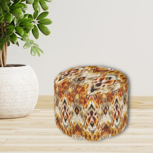 Modern Boho Neutrals Brown Orange Ikat Tribal Pouf