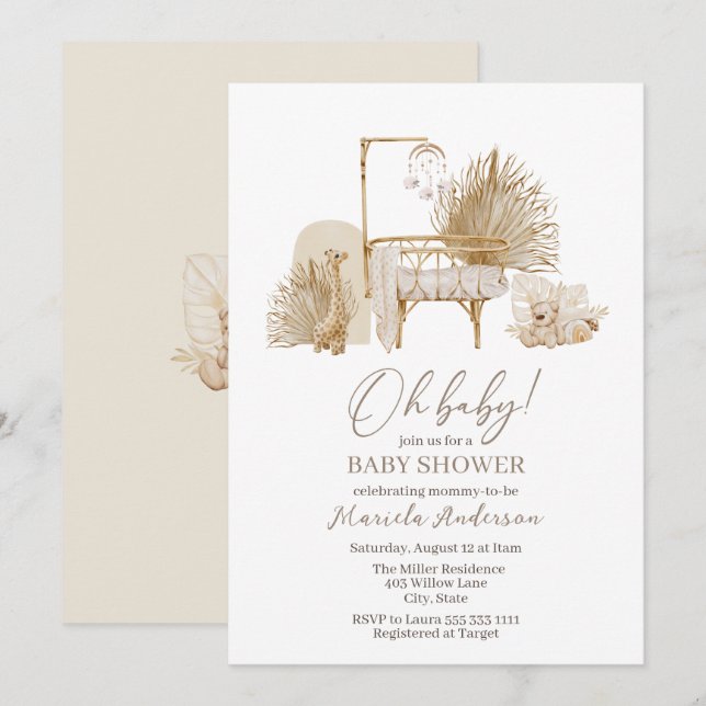 Modern Boho Nursery Mobile Baby Shower Invitation (Front/Back)