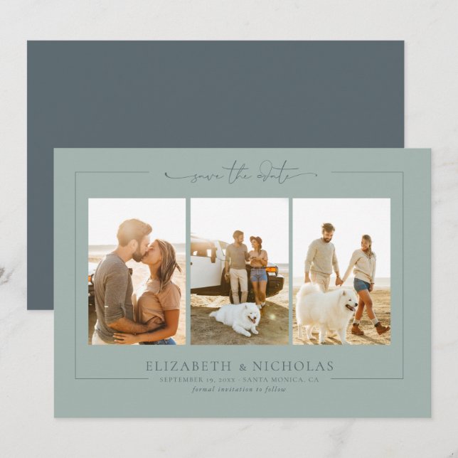 Modern Boho Ocean Glass | 3 Photo Save the Date (Front/Back)