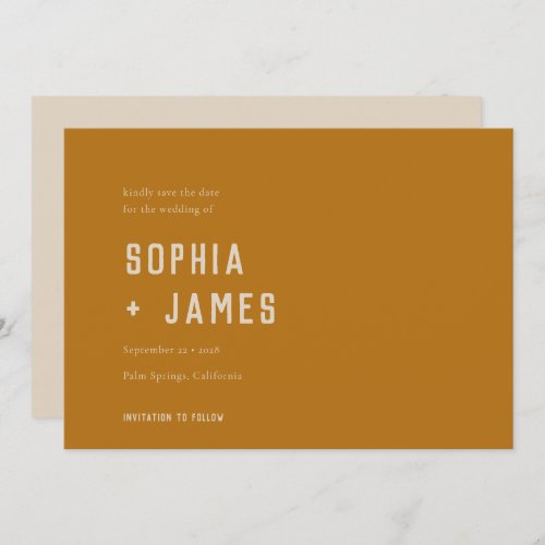 Modern Boho Ochre Burnt Orange Typography  Save The Date