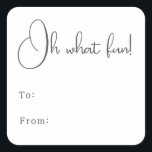 Modern Boho Oh What fun To From Square Sticker<br><div class="desc">Celebrate the joy of the season with this modern boho oh what fun to from square sticker. The unique and chic editable script creates a touch of charm and individuality. Its simple, elegant black-and-white design, featuring a classic bohemian arch frame, evokes a whimsical winter ambiance. The minimal and delicate festive...</div>