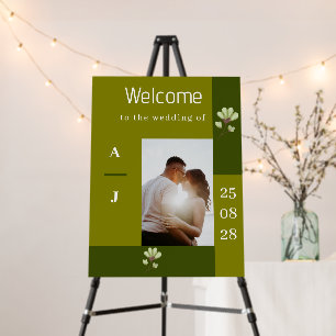 Modern Boho Olive Green Photo Wedding Welcome Sign
