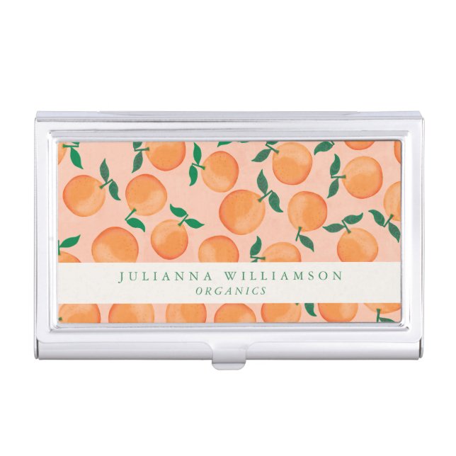 Modern Boho Oranges Citrus Fruit Blush Green  Business Card Case (Front)