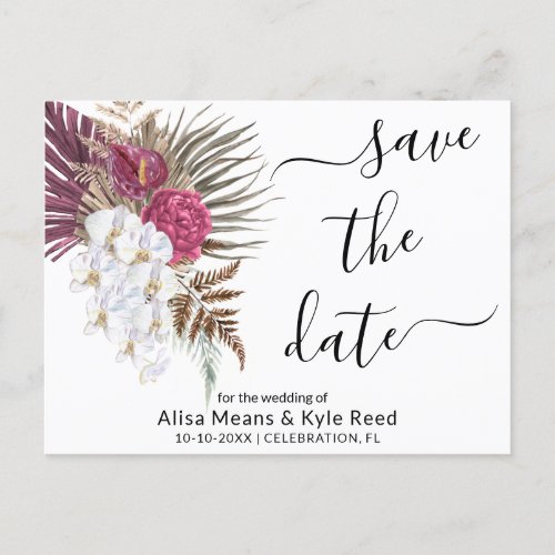 Modern Boho Orchids Floral Save the Date Announcement Postcard