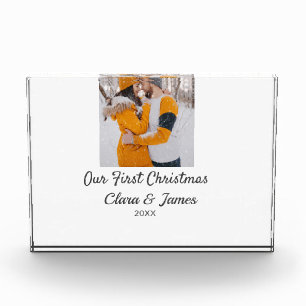 Modern boho our first Christmas photo couple name  Block