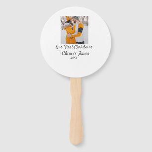 Modern boho our first Christmas photo couple name Hand Fan