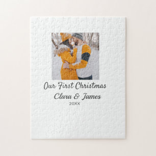 Modern boho our first Christmas photo couple name  Jigsaw Puzzle