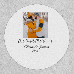 Modern boho our first Christmas photo couple name Patch