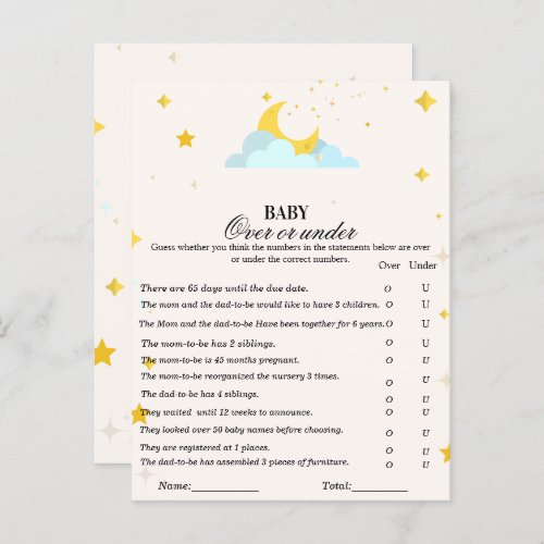 Modern boho over or under baby shower games postcard