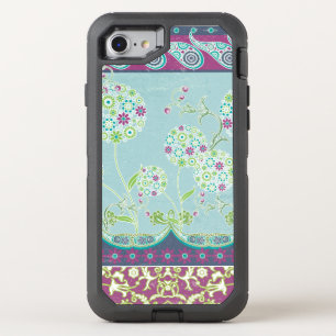 Modern Boho Paisley Floral Navy Purple Leaf Swirl OtterBox Defender iPhone SE/8/7 Case