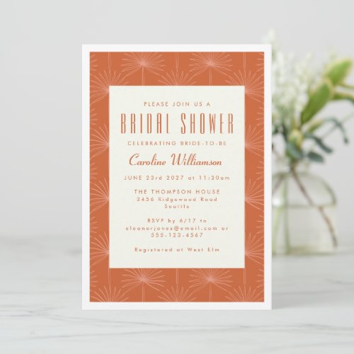 Modern Boho Palm Leaf Rust Botanical Bridal Shower Invitation