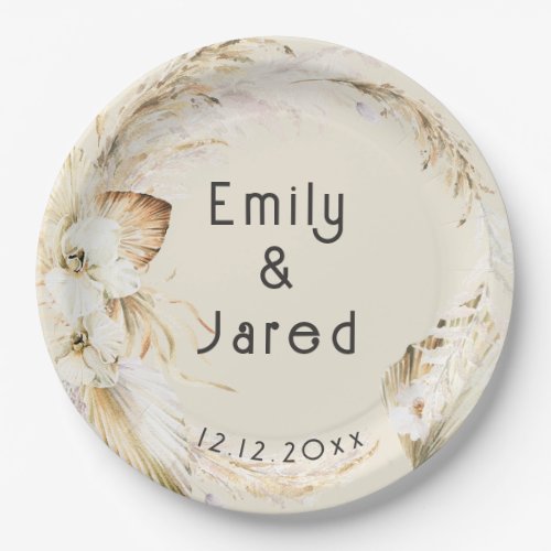 Modern Boho Palm Orchids Wedding  Paper Plates