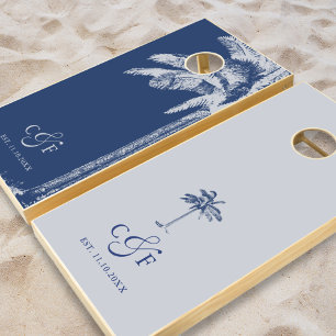 Modern Boho Palm Tree Tropical Wedding Cornhole Set